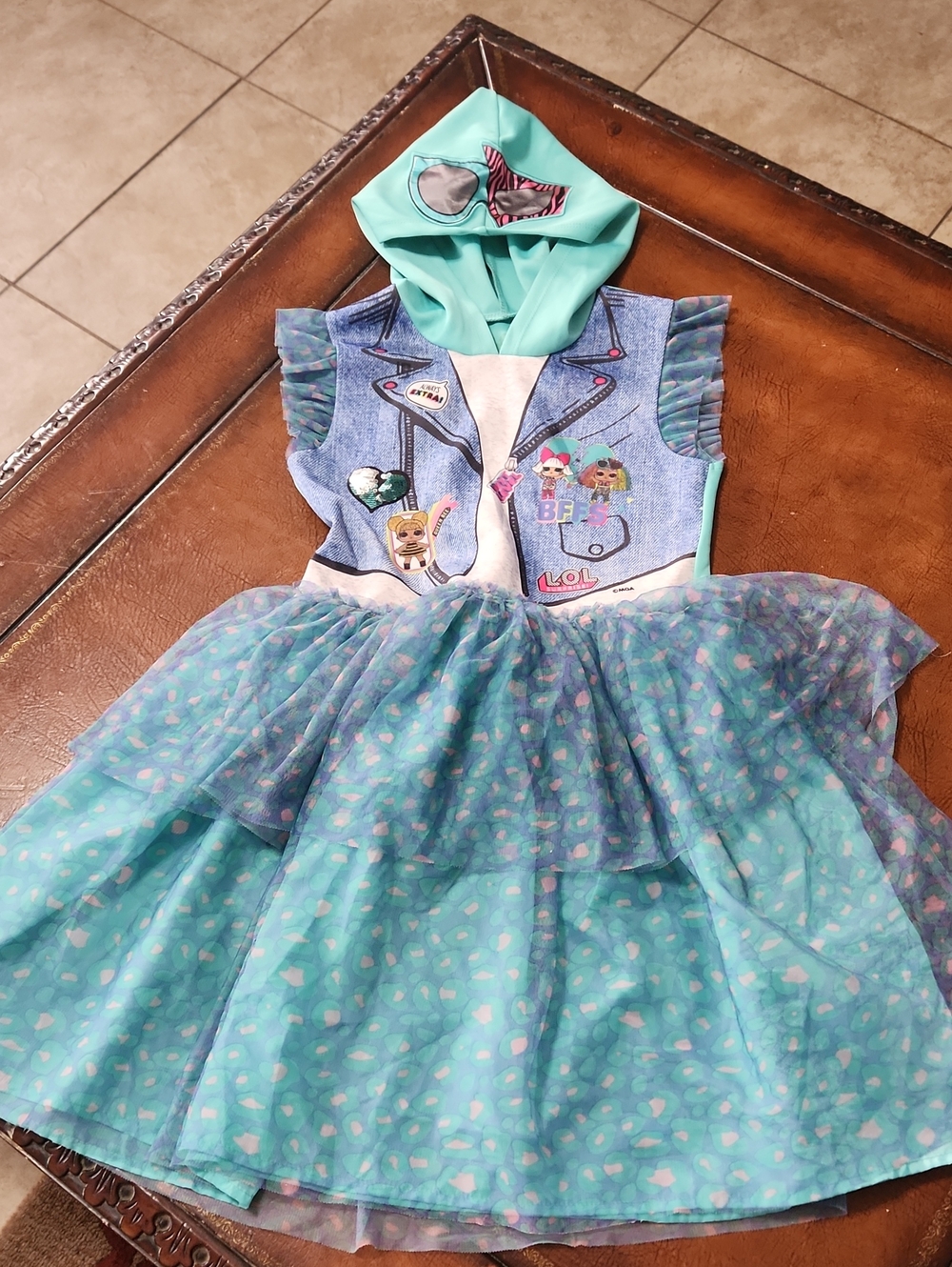 Girl's L.O.L. Surprise! Teal Aqua Layered Tulle Hoodie Dress